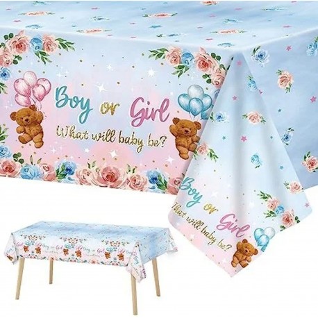 Boy or Girl genderreveal plastic tafelkleed met beertjes