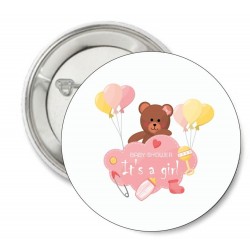 Babyshower button It's a Girl Bear