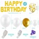 Ballonboog set Happy Birthday wit en goud XL de Luxe 123-delig