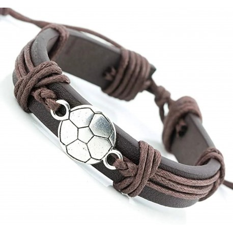 Leren voetbal armband met zilveren bedel