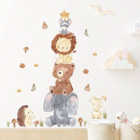 Grote muur- of deur stickerset Lovely Wood Animals