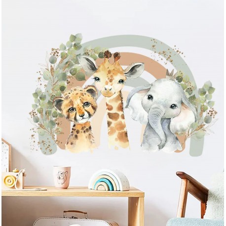 Grote muur- of deur stickerset 3 Jungle Animals