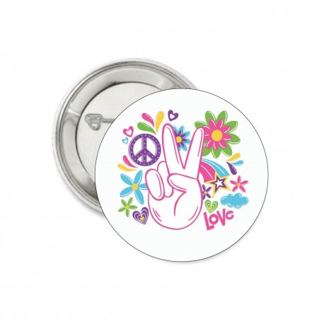 Vredes button Love Peace and Flowers 