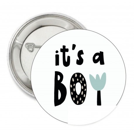 Button It's a Boy black white mint