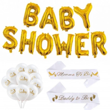 Babyshower set wit met goud 22-delig met ballonnen en sjerpen