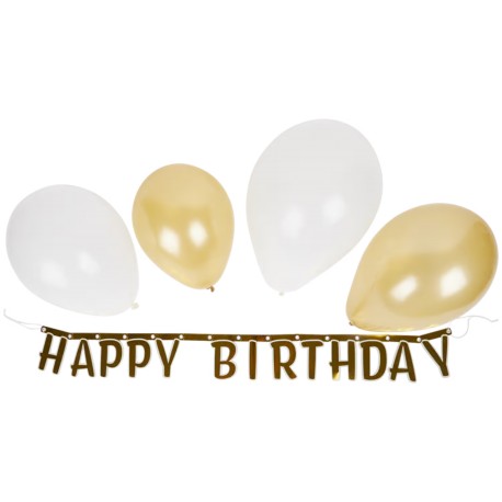 Gouden Happy Birthday slinger met ballonnen set