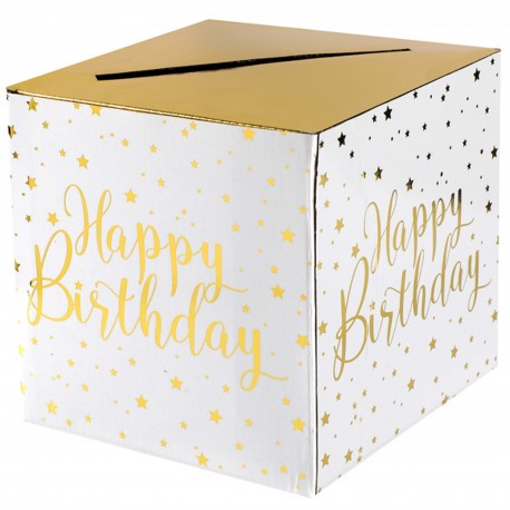 Moneybox White Gold Happy Birthday