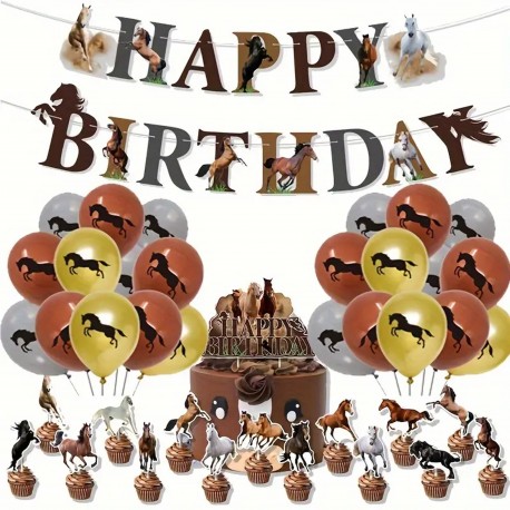 41-delige paarden decoratie set Happy Birthday deLuxe