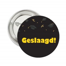 Button of (kleding)magneet Geslaagd zwart met goud met of zonder eigen tekst