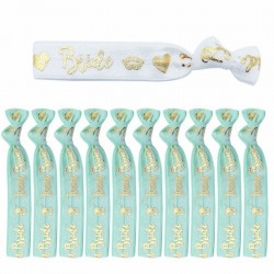 11-delige elastische armbanden set Bride wit en Bride Tribe mint met hartjes