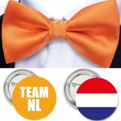 Oranje set Team NL met vlinderdas en 2 buttons