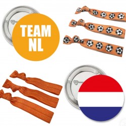 Oranje set Team NL met 2 buttons en 2 armbanden/haarelastiek