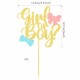 Genderreveal taart topper boy or girl goud met blauw en roze strikje