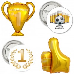 4-delige folie ballon en button set Kampioen