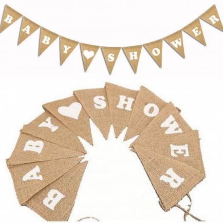 Babyshower jute vlaggenlijn met witte letters