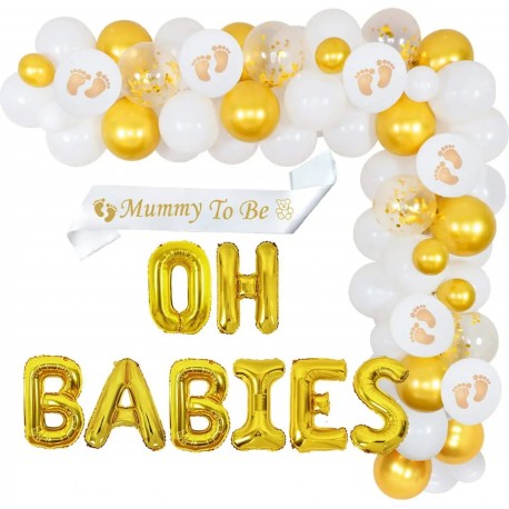 Ballon decoratie set Oh Babies goud met wit 86-delig