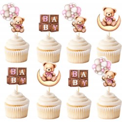 12 Cupcake prikkers Sweet Bears roze