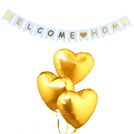 Ballonnen en slinger set Welcome Home wit met goud