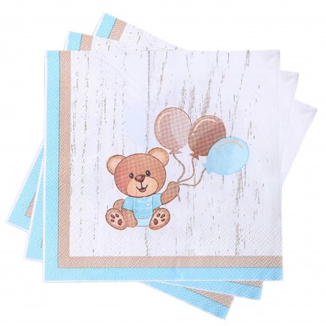 Servetten We can Bearly Wait blauw, bruin en beige