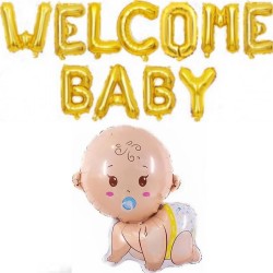 Welcome Baby folie ballonnen set goud met kruipende baby boy