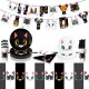 82-delige set Cats Black and White met slinger, tafelkleed, bordjes, bekertjes, servetten en bestek