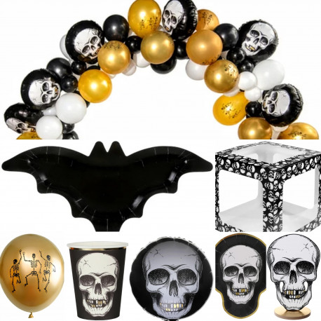 Halloween party- en decoratie pakket de Luxe XXL 40-delig zwart wit goud