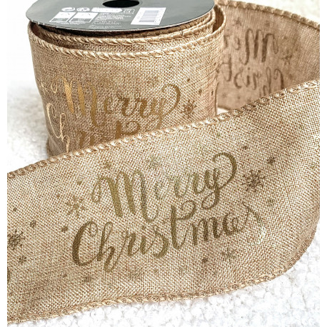 Jute kerst lint met goud Merry Christmas