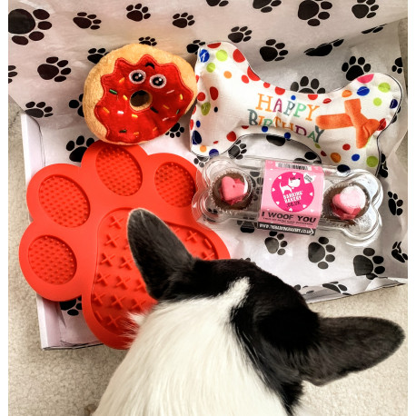 Honden cadeau paaket I Woof You rood 4-delig