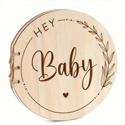 Houten Baby Shower gastenboek rond Hey Baby