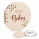 Houten Baby Shower gastenboek rond Welcome Baby