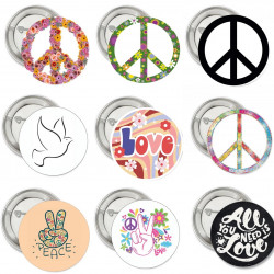 9 buttons Love and Peace