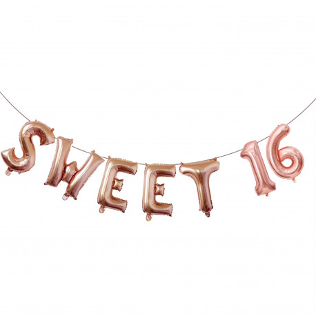 Sweet 16 folie ballonnen set rosé goud