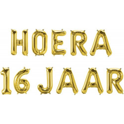 Hoera 16 Jaar folie ballonnen set goud