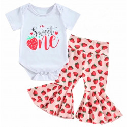 2-delig eerste verjaardags setje Strawberry met romper en broek