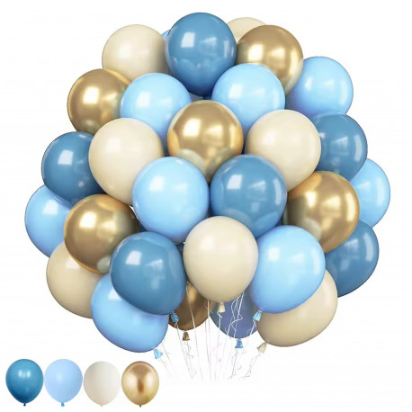 20-delige ballonnen set ivoor, goud, licht en donkerder blauw