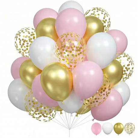 20-delige ballonnen set roze, goud, ivoor en doorzichtig met goud