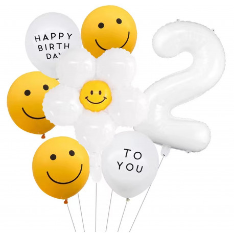 Ballon set Happy Second Birthday Smiley Face