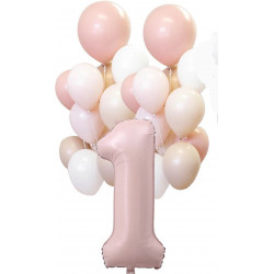 1 Jaar ballon decoratie set roze wit goud