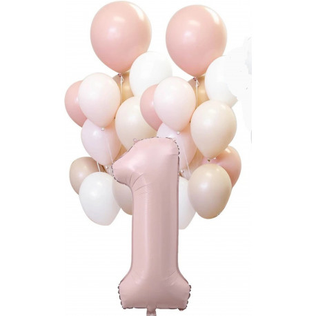 1 Jaar ballon decoratie set roze wit goud