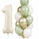 1 Jaar ballon decoratie set groen wit beige goud