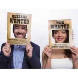 Grappige fotoprops Husband Wanted en Wife Wanted