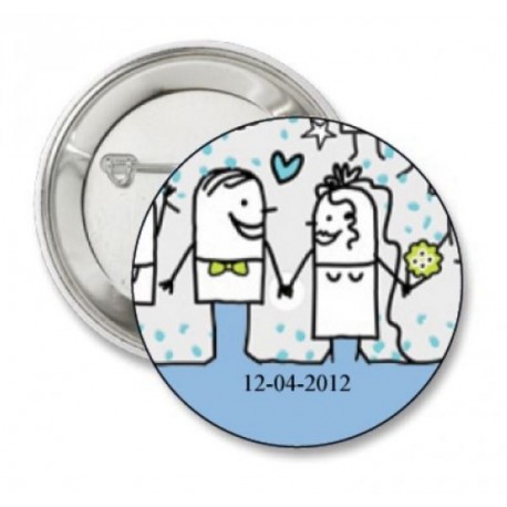 Button Funny Wedding couple blue