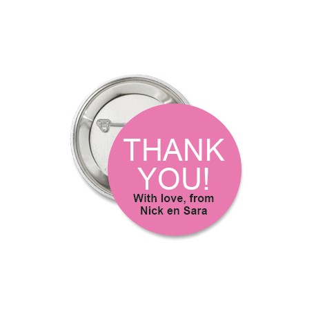 Button Thank You licht roze met deze of eigen tekst