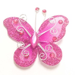 Letterlijk en figuurlijk schitterende organza vlinder met metaaldraad langs de randen fuchsia roze