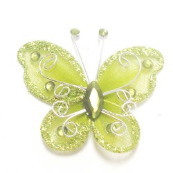 Letterlijk en figuurlijk schitterende organza vlinder met metaaldraad langs de randen olijf groen
