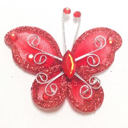 Letterlijk en figuurlijk schitterende organza vlinder met metaaldraad langs de randen rood