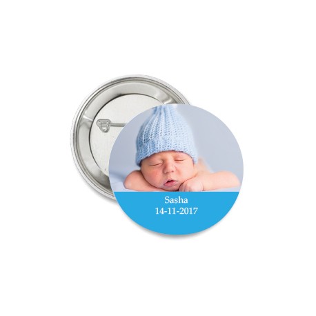 Button Lolliepop Baby licht blauw met eigen tekst en foto