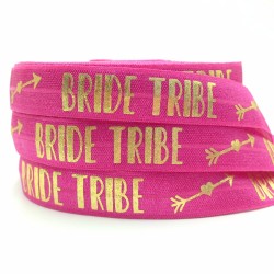 Elastische armband hot pink met gouden opdruk Bride Tribe