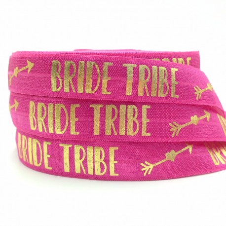 Elastische armband hot pink met gouden opdruk Bride Tribe