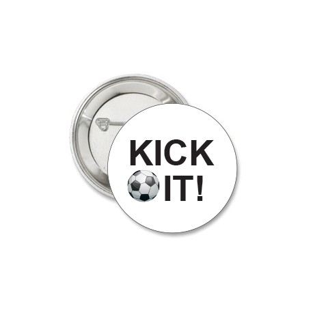 Button voetbal KICK IT wit